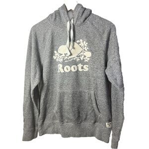 Roots Canada Hoodie Womens Medium Sweatshirt Gray Beaver Logo Sporty Casual